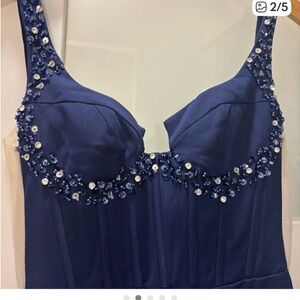 Blue Sweetheart Neckline Sheath Dress with Slit for Prom